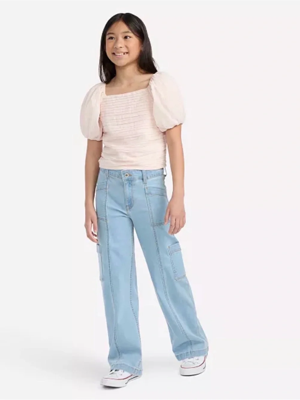 Abercrombie Kids Girls High Rise Wide Leg Utility Jeans Size 11/12 Long
